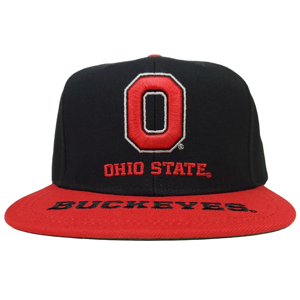 Ohio State Buckeyes Mitchell & Ness NCAA Snapback Hat Cap 3D‎ Logo Black Red NWT